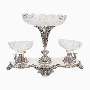 Silver Centrepiece Dish or Epergne in Sheffield Plate with Glass Bowls