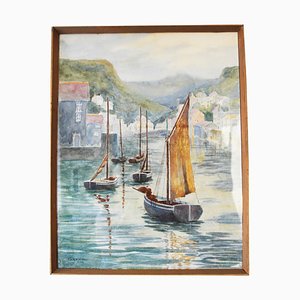 Emily M, Cornish Segelboote & Hafen Szene, 1890er, Aquarell