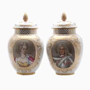 Große Vintage King & Queen Vasen mit Deckel, 2er Set