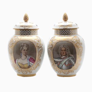 Large Vintage King & Queen Vases with Lid, Set of 2