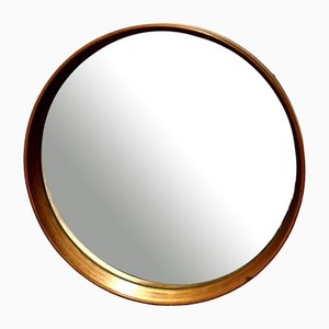 Mid-Century Elm Framed Round Mirror