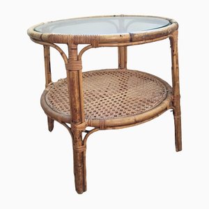 Cane & Bamboo Circular Table with Glass Top