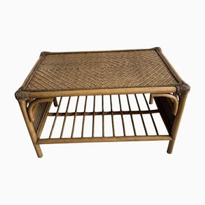 Bamboo Coffee Table with Herringbone Rattan Top & Wicker Side Detail