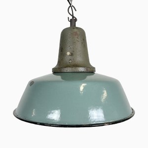 Industrial Petrol Enamel Factory Ceiling Lamp with Cast Iron Top, 1960s