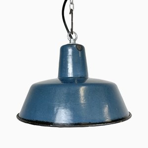 Lámpara colgante industrial pequeña esmaltada en azul, años 60