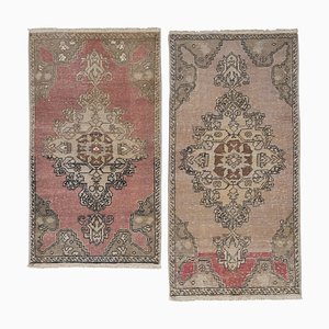 Small Distressed Turkish Rugs or Kitchen Mats, Set of 2