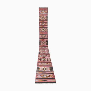 Vintage Turkish Geometric Pastel Staircase Kilim Runner Rug