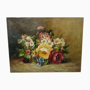 Huile sur Toile Bouquet de Fleurs par Murry Morry Marry to Identifier, 1960s, Huile