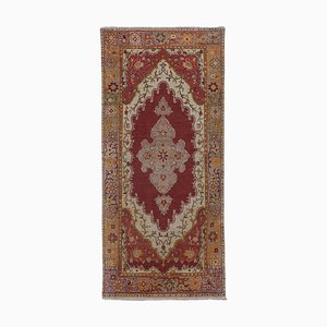 Vintage Turkish Red and Pink Oushak Kitchen Rug