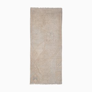 Turkish Distressed Low Pile Hand-Knotted Yastik Rug in Tan Color
