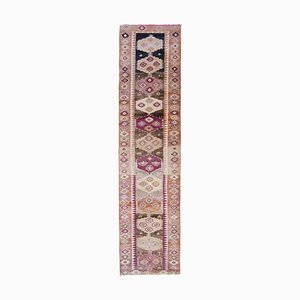 Tapis de Couloir Kurde Caucasien Tissé à la Main en Rose et Fuchsia