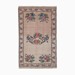 Handwoven Floral Needlepoint Embroided Kilim Rug
