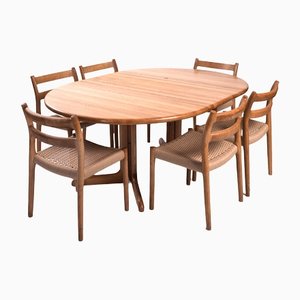 Danish Extendable Table & Chairs by Niels Otto (N. O.) Møller, Set of 7