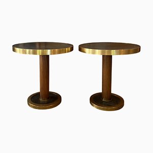 British Brass-Mounted Leather-Topped Ships Tables, 1970s, Set of 2