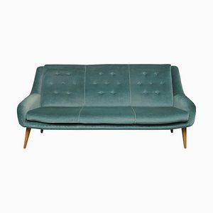 Sofa in blauem Velours, 1950er