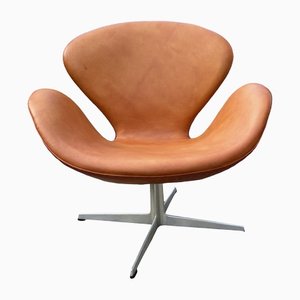 Hellbrauner Swan Chair aus Leder von Arne Jacobsen für Fritz Hansen, 1967