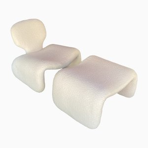 Djinn Chair and Footstool by Olivier Mourgue for Airborn, 1970s, Set of 2