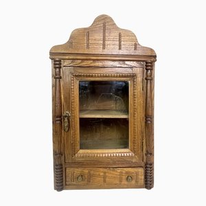 English Victorian Style Carved Elm Wood Wall Cabinet, 1900s