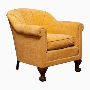 Art Deco Yellow Velvet Lounge Chair in the style of Carl Johanson, Stockholm, 1920s