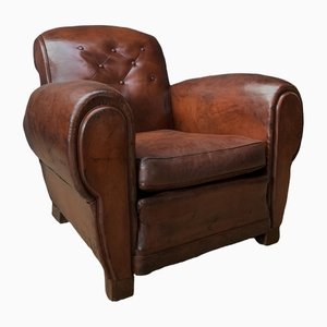French Leather Gang-Box Club Chair, 1930s