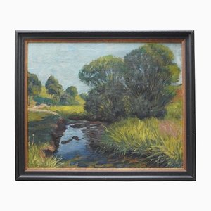 Adelbert Wimmenauer, Impressionist Landscape, 1890s, Oil on Canvas, Framed