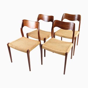 Model 71 Teak Dining Chairs by N.O. Møller, 1960s, Set of 4