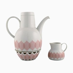 Porcelain Lotus Coffee Pot with Heater by Bjørn Wiinblad for Rosenthal 1980s, Set of 3