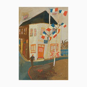 Raymond Debiève, Café de la Place, años 70, Gouache sobre papel, enmarcado