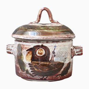 Pot Vintage en Céramique avec Couvercle par Michel Barbier, France, 1960s
