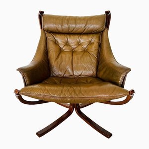 Vintage Leather Highback Winged Falcon Chair by Sigurd Resell