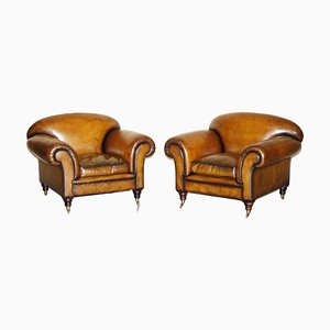 Cigar Brown Leather Club Chairs from George Smith, Set of 2