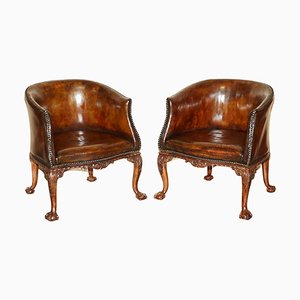 Antique Carved Claw & Ball Tub Armchairs in the style of Thomas Chippendale, 1880, Set of 2