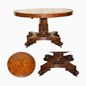 Victorian Pollard Oak Hand Carved Centre Occasional Table, 1840s