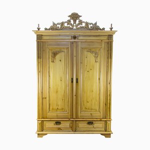 Baltic Pine Two-Door Armoire with Carved Crown, 1920s