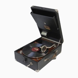 Black Portable HMV 101 Gramophone with Crank, Great Britain, 1930s