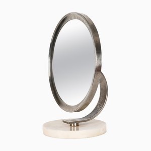 Mid-Century Italian Round White Carrara Marble and Steel Dressing Mirror, 1960s