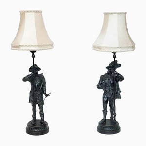 Lampes de Bureau Spelter Mousquetaire Fin 19ème Siècle, 1890s, Set de 2