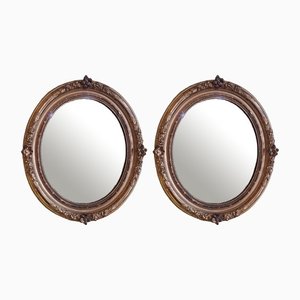 Miroirs Édouardiens en Bois Doré Sculpté, Set de 2