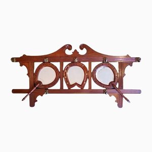 Late 19th Century Walnut Mirrored Hall Coat Rack