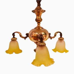 Brass 3-Arm Ceiling Light, 1890s