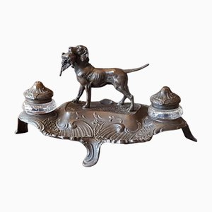 Spelter Ink Stand Centred with Dog, 1890s