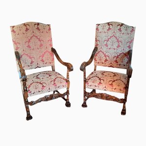 Victorian Carved Oak Throne Chairs, Set of 2