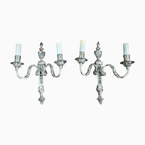 Early 20th Century Brass Twin Branch Wall Lights, Set of 2