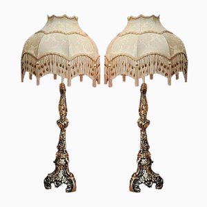 Lámparas de mesa de latón, principios del siglo XX, años 20. Juego de 2