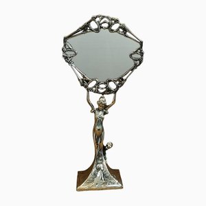 Art Nouveau Brass Figural Dressing Table Mirror, 1890s