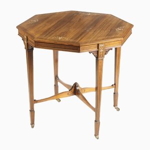 Edwardianischer achteckiger Tisch aus Buchsbaumholz mit Intarsien aus Palisander