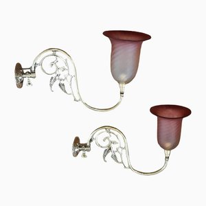 Jugendstil Wandlampen aus Messing & Cranberry, 1890er, 2er Set