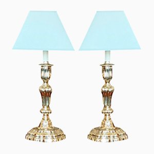 19th Century Rococo Brass Candlestick Lamps, Set of 2