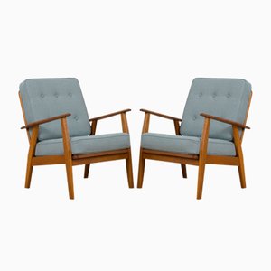 Teak and Oak Lounge Chairs in the Style of Hans Wegner, Denmark, 1960s, Set of 2