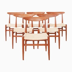 W2 Dining Chairs by Hans J. Wegner for M. C. Madsen, Denmark, 1960s, Set of 6